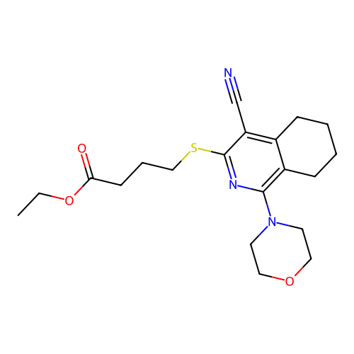 Ethyl 4-[(4-cyano-1-morpholin-4-yl-5,6,7,8-tetrahydroisoquinolin-3-yl)sulfanyl]butanoate structure