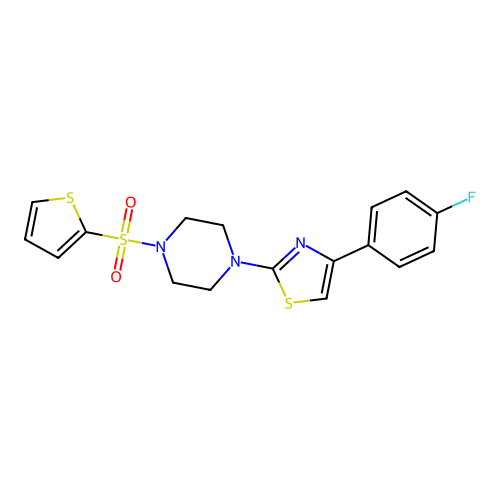 1-[4-(4-Fluorophenyl)-1,3-thiazol-2-yl]-4-(thiophen-2-ylsulfonyl)piperazine structure