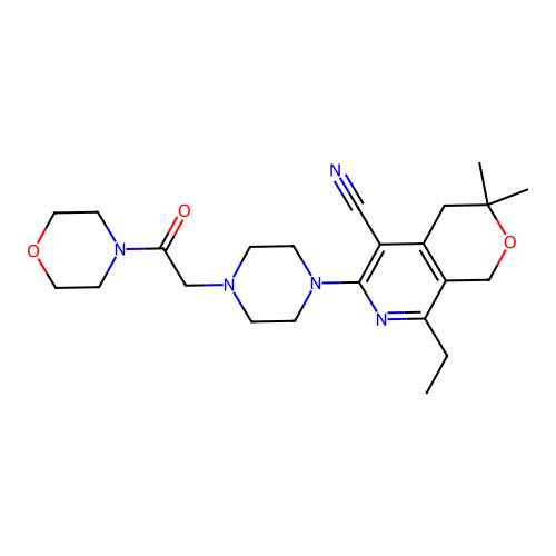 8-ethyl-3,3-dimethyl-6-(4-(2-morpholino-2-oxoethyl)piperazin-1-yl)-3,4-dihydro-1H-pyrano[3,4-c]pyridine-5-carbonitrile structure
