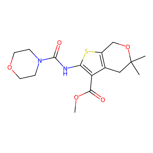 methyl 5,5-dimethyl-2-(morpholine-4-carbonylamino)-4,7-dihydrothieno[2,3-c]pyran-3-carboxylate structure