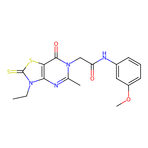 2-(3-ethyl-5-methyl-7-oxo-2-thioxo-2,3-dihydrothiazolo[4,5-d]pyrimidin-6(7H)-yl)-N-(3-methoxyphenyl)acetamide structure