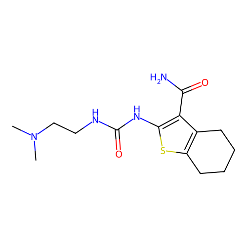 2-(3-(2-(dimethylamino)ethyl)ureido)-4,5,6,7-tetrahydrobenzo[b]thiophene-3-carboxamide structure