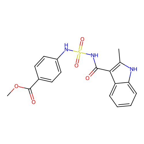 methyl 4-({[(2-methyl-1H-indol-3-yl)carbonyl]sulfamoyl}amino)benzoate structure