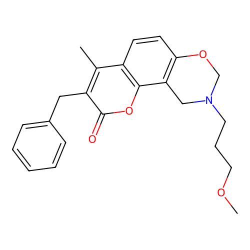 3-benzyl-9-(3-methoxypropyl)-4-methyl-9,10-dihydrochromeno[8,7-e][1,3]oxazin-2(8H)-one structure