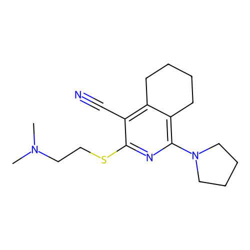 3-(2-dimethylaminoethylsulfanyl)-1-pyrrolidin-1-yl-5,6,7,8-tetrahydroisoquinoline-4-carbonitrile structure