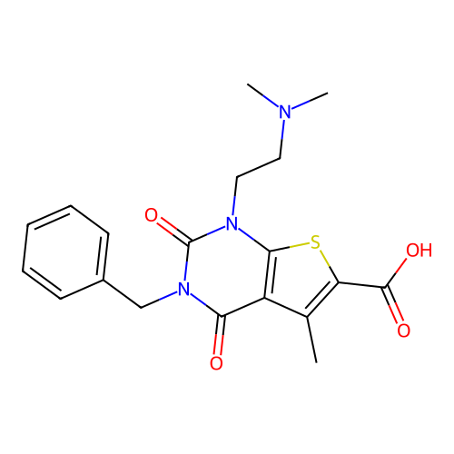 3-benzyl-1-(2-(dimethylamino)ethyl)-5-methyl-2,4-dioxo-1,2,3,4-tetrahydrothieno[2,3-d]pyrimidine-6-carboxylic acid structure