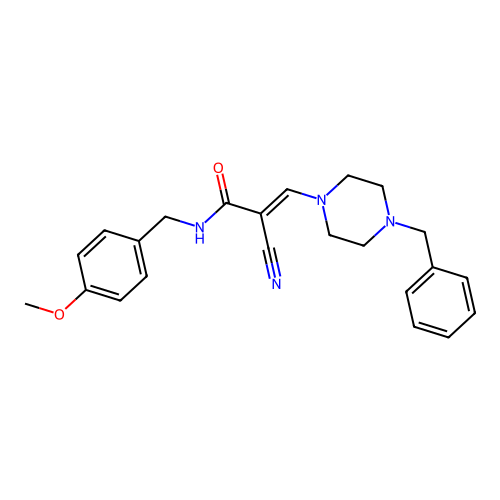 (E)-3-(4-benzylpiperazin-1-yl)-2-cyano-N-[(4-methoxyphenyl)methyl]prop-2-enamide structure