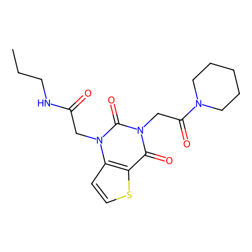 2-(2,4-dioxo-3-(2-oxo-2-(piperidin-1-yl)ethyl)-3,4-dihydrothieno[3,2-d]pyrimidin-1(2H)-yl)-N-propylacetamide structure
