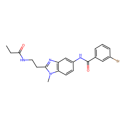 3-bromo-N-[1-methyl-2-[2-(propanoylamino)ethyl]benzimidazol-5-yl]benzamide structure