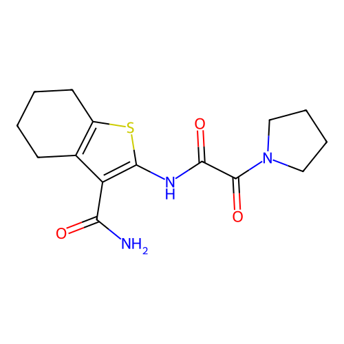 2-(2-oxo-2-(pyrrolidin-1-yl)acetamido)-4,5,6,7-tetrahydrobenzo[b]thiophene-3-carboxamide structure