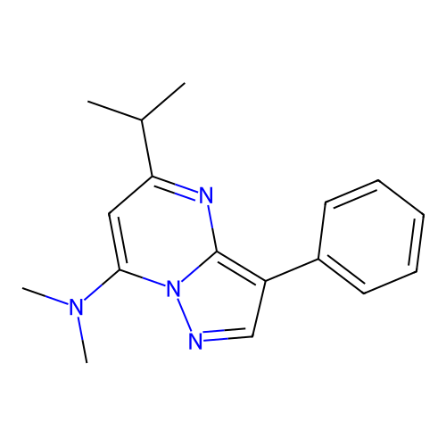 N,N-dimethyl-3-phenyl-5-(propan-2-yl)pyrazolo[1,5-a]pyrimidin-7-amine structure