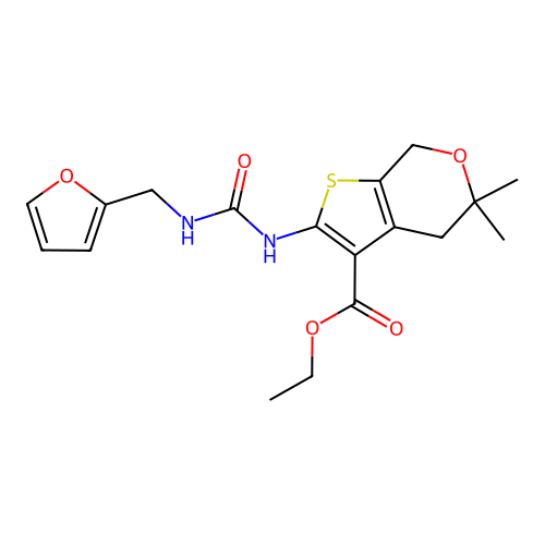 ethyl 2-(3-(furan-2-ylmethyl)ureido)-5,5-dimethyl-5,7-dihydro-4H-thieno[2,3-c]pyran-3-carboxylate structure