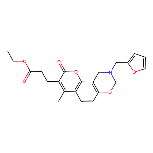 ethyl 3-(9-(furan-2-ylmethyl)-4-methyl-2-oxo-2,8,9,10-tetrahydrochromeno[8,7-e][1,3]oxazin-3-yl)propanoate structure