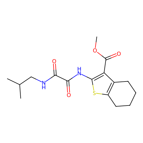 methyl 2-({[(2-methylpropyl)amino](oxo)acetyl}amino)-4,5,6,7-tetrahydro-1-benzothiophene-3-carboxylate structure