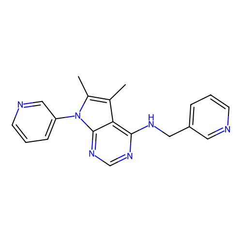 5,6-dimethyl-7-(pyridin-3-yl)-N-(pyridin-3-ylmethyl)-7H-pyrrolo[2,3-d]pyrimidin-4-amine structure