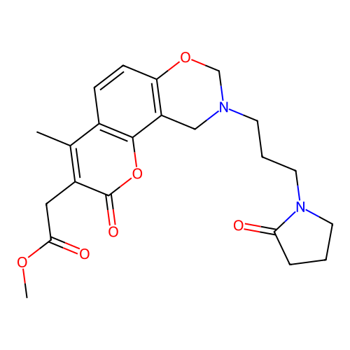 methyl 2-(4-methyl-2-oxo-9-(3-(2-oxopyrrolidin-1-yl)propyl)-2,8,9,10-tetrahydrochromeno[8,7-e][1,3]oxazin-3-yl)acetate structure