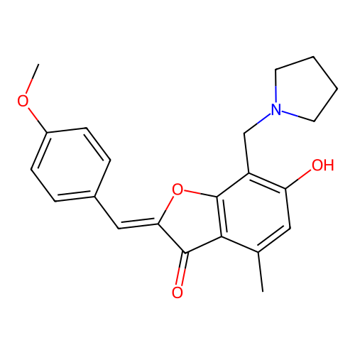 (Z)-6-hydroxy-2-(4-methoxybenzylidene)-4-methyl-7-(pyrrolidin-1-ylmethyl)benzofuran-3(2H)-one structure