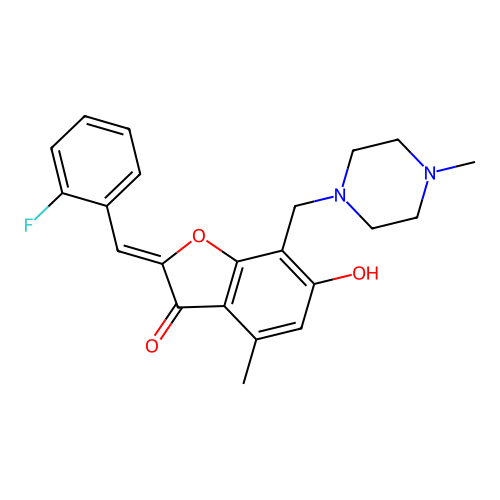 (Z)-2-(2-fluorobenzylidene)-6-hydroxy-4-methyl-7-((4-methylpiperazin-1-yl)methyl)benzofuran-3(2H)-one structure
