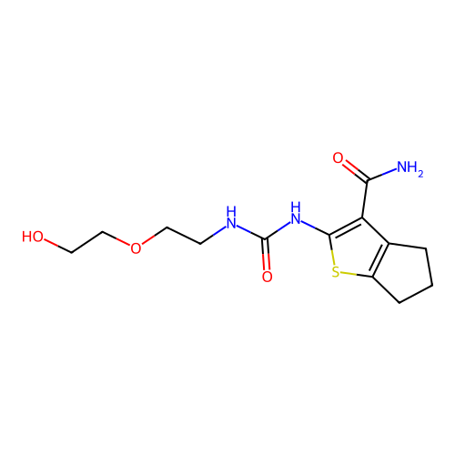 2-[2-(2-hydroxyethoxy)ethylcarbamoylamino]-5,6-dihydro-4H-cyclopenta[b]thiophene-3-carboxamide structure