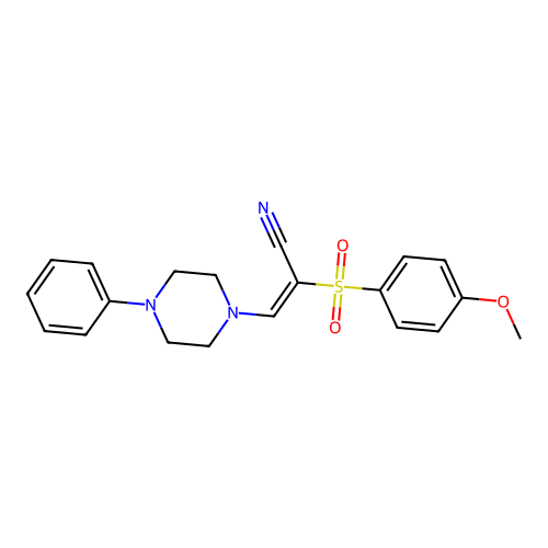 (2E)-2-[(4-methoxyphenyl)sulfonyl]-3-(4-phenylpiperazin-1-yl)prop-2-enenitrile structure