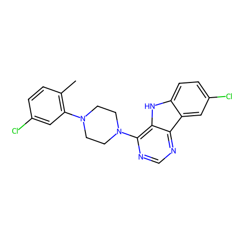 8-chloro-4-[4-(5-chloro-2-methylphenyl)piperazin-1-yl]-5H-pyrimido[5,4-b]indole structure