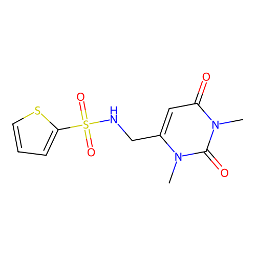N-((1,3-dimethyl-2,6-dioxo-1,2,3,6-tetrahydropyrimidin-4-yl)methyl)thiophene-2-sulfonamide structure