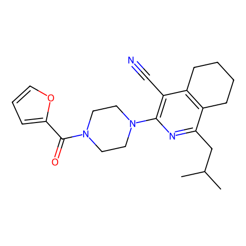 3-(4-(furan-2-carbonyl)piperazin-1-yl)-1-isobutyl-5,6,7,8-tetrahydroisoquinoline-4-carbonitrile structure