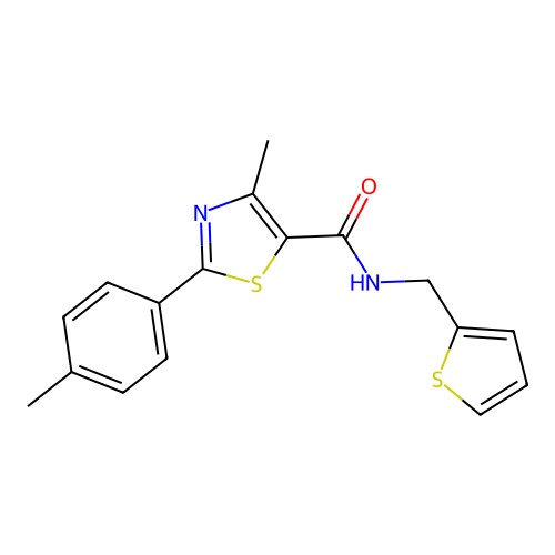 4-methyl-2-(4-methylphenyl)-N-(thiophen-2-ylmethyl)-1,3-thiazole-5-carboxamide structure