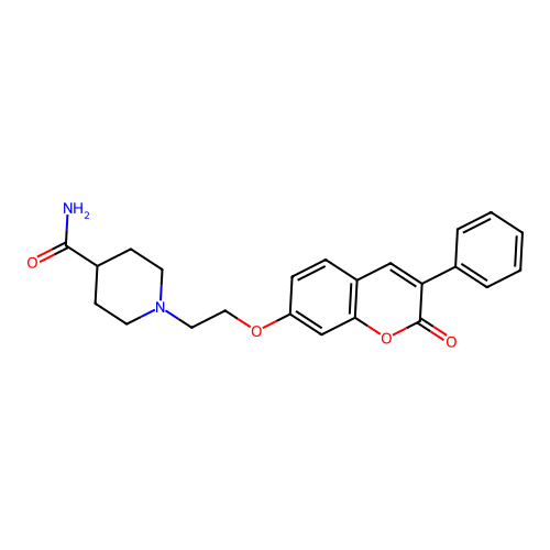 1-{2-[(2-oxo-3-phenyl-2H-chromen-7-yl)oxy]ethyl}piperidine-4-carboxamide structure