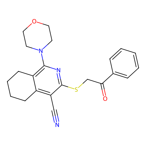 1-morpholin-4-yl-3-phenacylsulfanyl-5,6,7,8-tetrahydroisoquinoline-4-carbonitrile structure