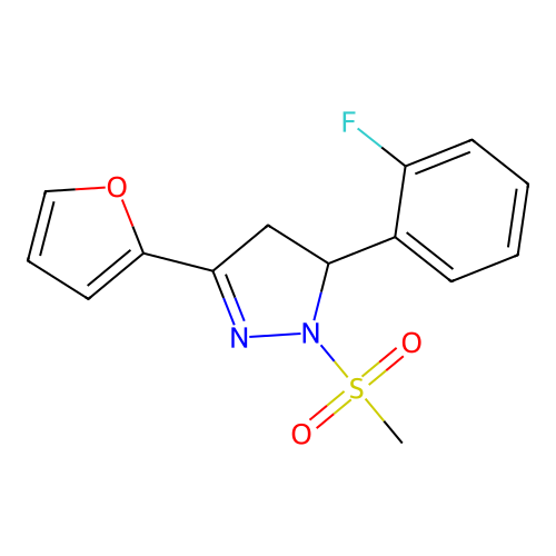 5-(2-fluorophenyl)-3-(furan-2-yl)-1-(methylsulfonyl)-4,5-dihydro-1H-pyrazole structure