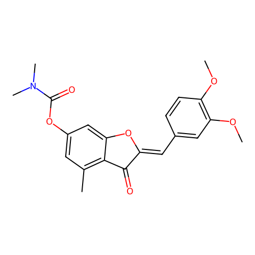 (Z)-2-(3,4-dimethoxybenzylidene)-4-methyl-3-oxo-2,3-dihydrobenzofuran-6-yl dimethylcarbamate structure