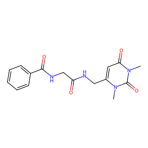 N-(2-(((1,3-dimethyl-2,6-dioxo-1,2,3,6-tetrahydropyrimidin-4-yl)methyl)amino)-2-oxoethyl)benzamide structure