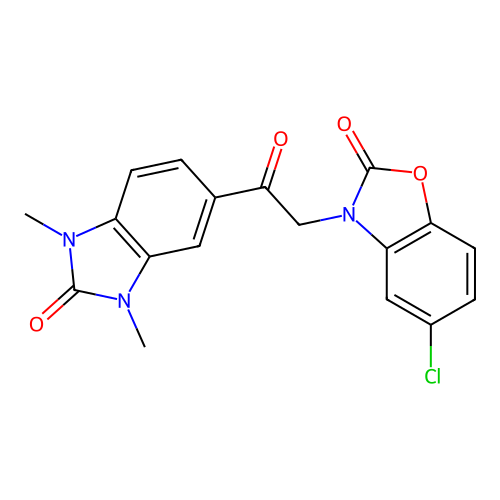 5-chloro-3-[2-(1,3-dimethyl-2-oxo-2,3-dihydro-1H-benzimidazol-5-yl)-2-oxoethyl]-1,3-benzoxazol-2(3H)-one structure