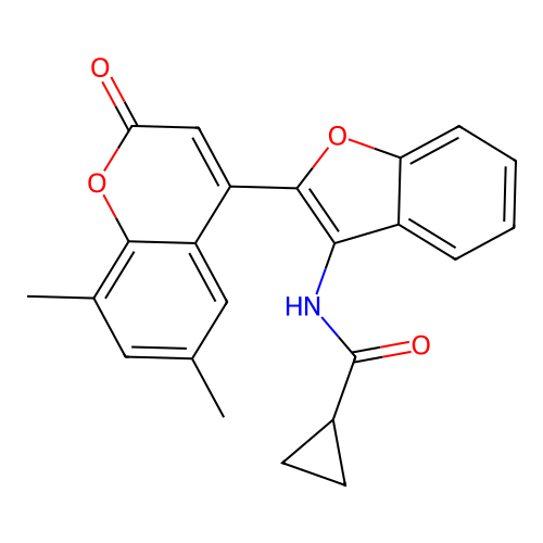 N-[2-(6,8-dimethyl-2-oxo-2H-chromen-4-yl)-1-benzofuran-3-yl]cyclopropanecarboxamide structure