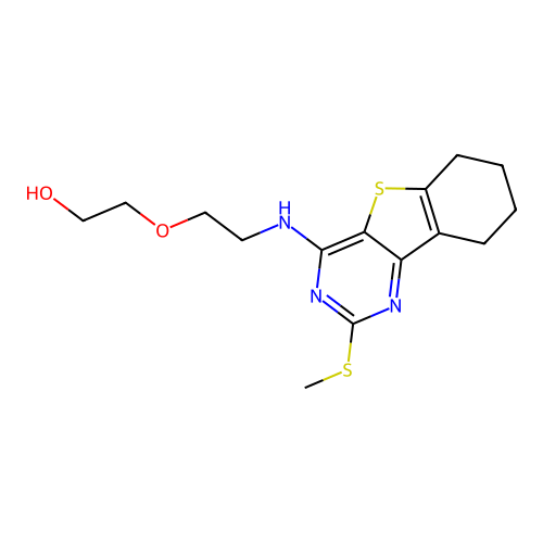 2-(2-((2-(methylthio)-6,7,8,9-tetrahydrobenzo[4,5]thieno[3,2-d]pyrimidin-4-yl)amino)ethoxy)ethanol structure