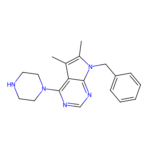 7-benzyl-5,6-dimethyl-4-(piperazin-1-yl)-7H-pyrrolo[2,3-d]pyrimidine structure