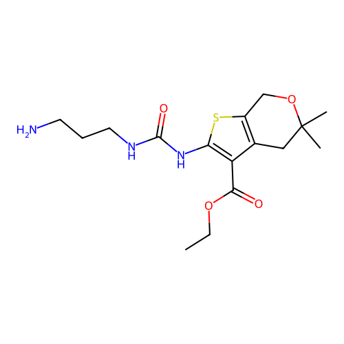 ethyl 2-(3-(3-aminopropyl)ureido)-5,5-dimethyl-5,7-dihydro-4H-thieno[2,3-c]pyran-3-carboxylate structure