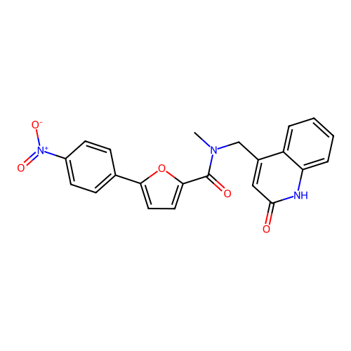 N-[(2-hydroxyquinolin-4-yl)methyl]-N-methyl-5-(4-nitrophenyl)furan-2-carboxamide structure