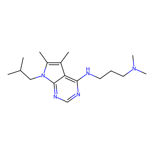 N'-[5,6-dimethyl-7-(2-methylpropyl)-7H-pyrrolo[2,3-d]pyrimidin-4-yl]-N,N-dimethylpropane-1,3-diamine structure