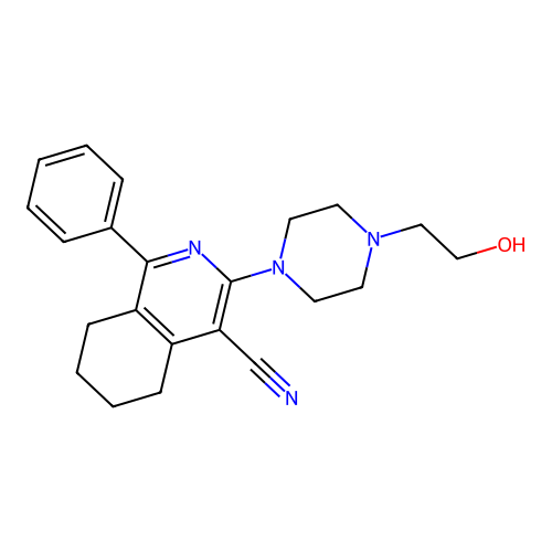 3-[4-(2-hydroxyethyl)piperazin-1-yl]-1-phenyl-5,6,7,8-tetrahydroisoquinoline-4-carbonitrile structure