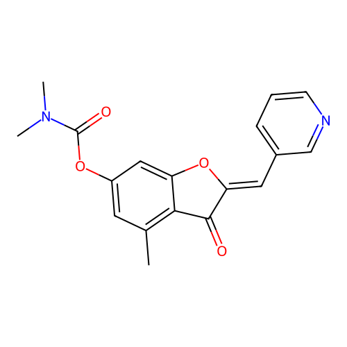 (Z)-4-methyl-3-oxo-2-(pyridin-3-ylmethylene)-2,3-dihydrobenzofuran-6-yl dimethylcarbamate structure