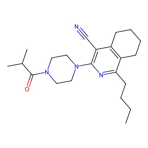1-butyl-3-[4-(2-methylpropanoyl)piperazin-1-yl]-5,6,7,8-tetrahydroisoquinoline-4-carbonitrile structure