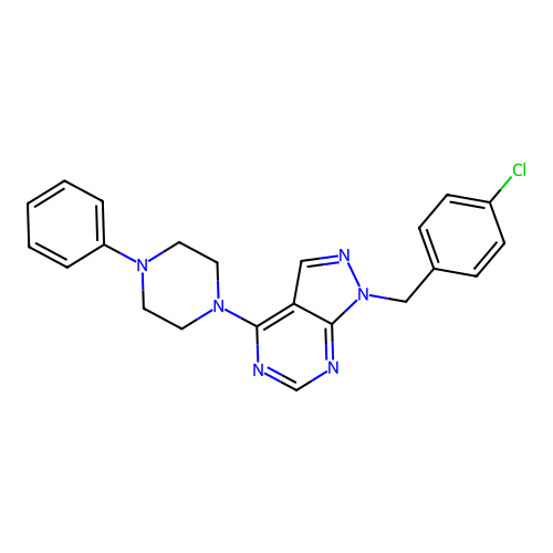 1-[(4-Chlorophenyl)methyl]-4-(4-phenyl-1-piperazinyl)pyrazolo[3,4-d]pyrimidine structure