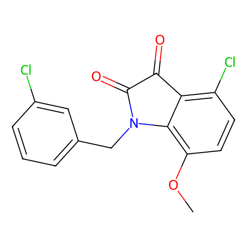 4-chloro-1-(3-chlorobenzyl)-7-methoxy-1H-indole-2,3-dione structure