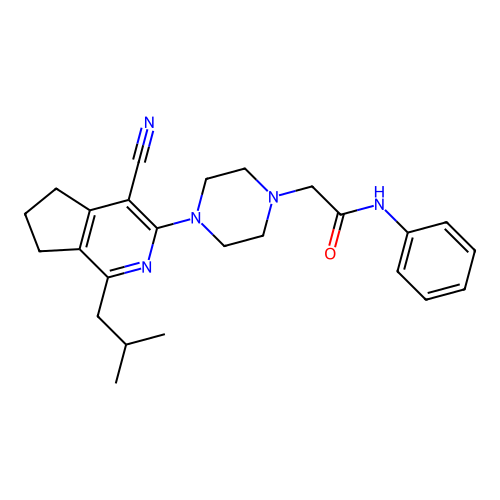 2-(4-(4-cyano-1-isobutyl-6,7-dihydro-5H-cyclopenta[c]pyridin-3-yl)piperazin-1-yl)-N-phenylacetamide structure