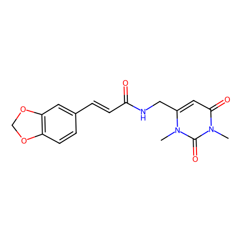 (E)-3-(benzo[d][1,3]dioxol-5-yl)-N-((1,3-dimethyl-2,6-dioxo-1,2,3,6-tetrahydropyrimidin-4-yl)methyl)acrylamide structure