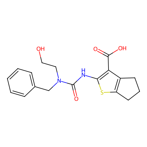 2-(3-benzyl-3-(2-hydroxyethyl)ureido)-5,6-dihydro-4H-cyclopenta[b]thiophene-3-carboxylic acid structure