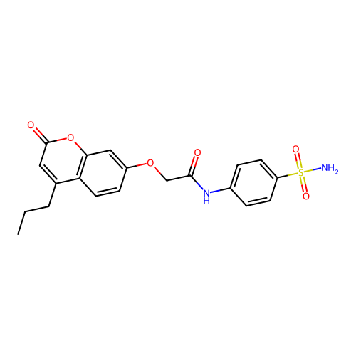 2-(2-oxo-4-propylchromen-7-yl)oxy-N-(4-sulfamoylphenyl)acetamide structure