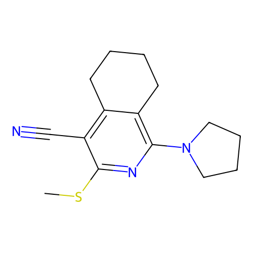 3-methylsulfanyl-1-pyrrolidin-1-yl-5,6,7,8-tetrahydroisoquinoline-4-carbonitrile structure